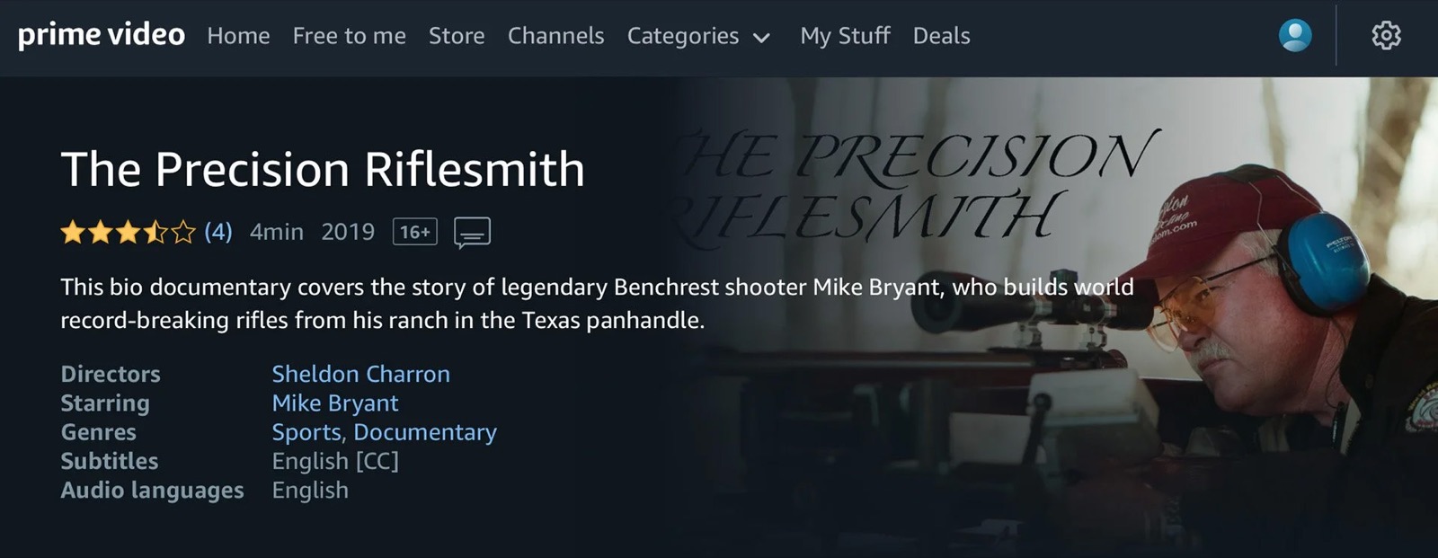 The Precision Riflesmith listed on Amazon Prime Video