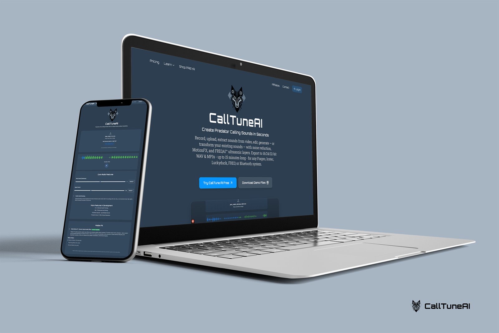 CallTuneAI web studio on laptop and phone