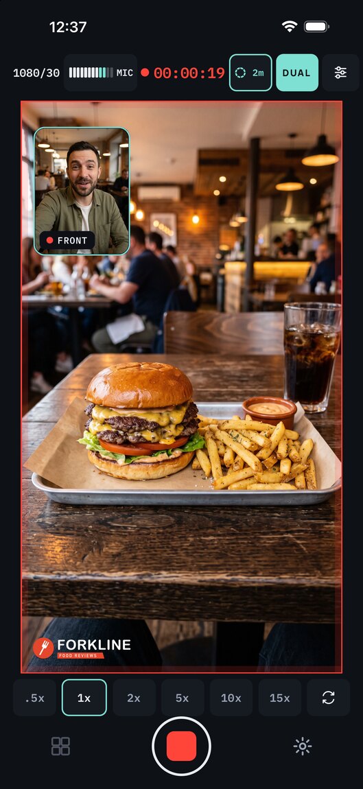A food review take with the Forkline logo on the frame