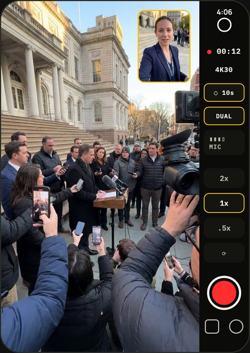 Sketch: held tall, the picture runs full height with every control in one column