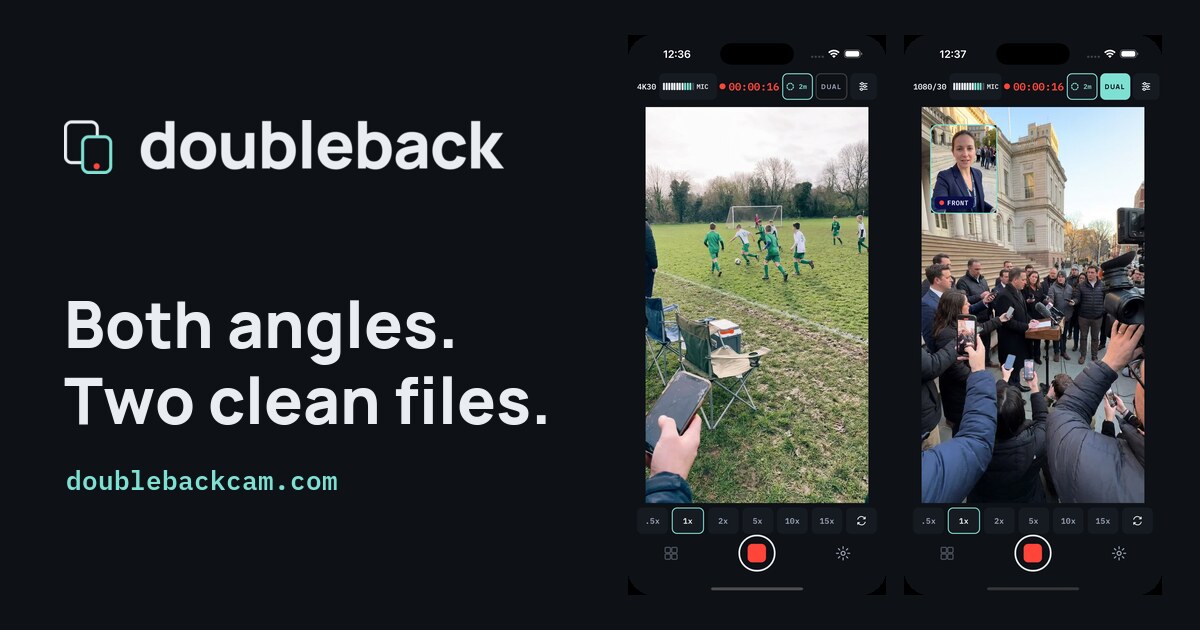 Doubleback: both angles, two clean files, shown on two phones