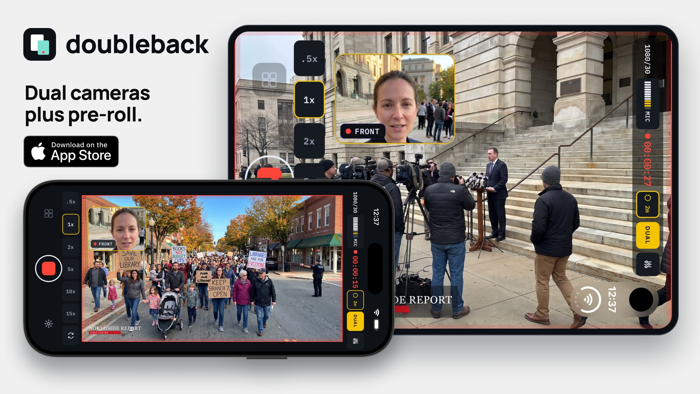Doubleback on the iPhone Duo and an iPhone held wide