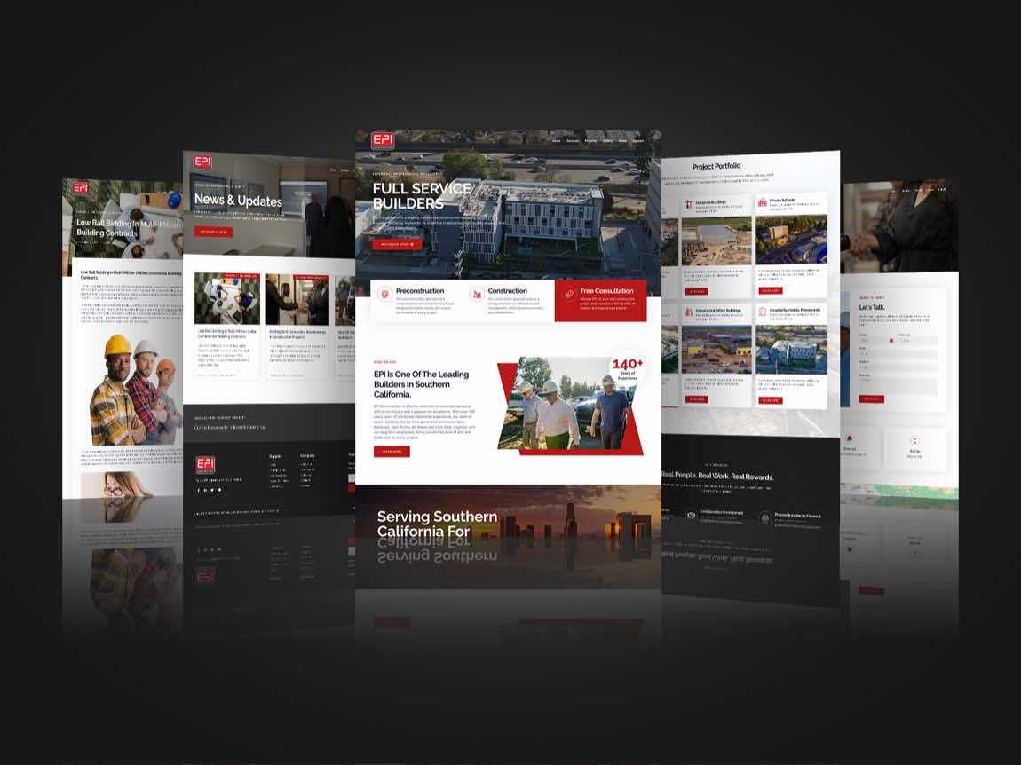 Collage of the rebuilt EPI Construction website pages