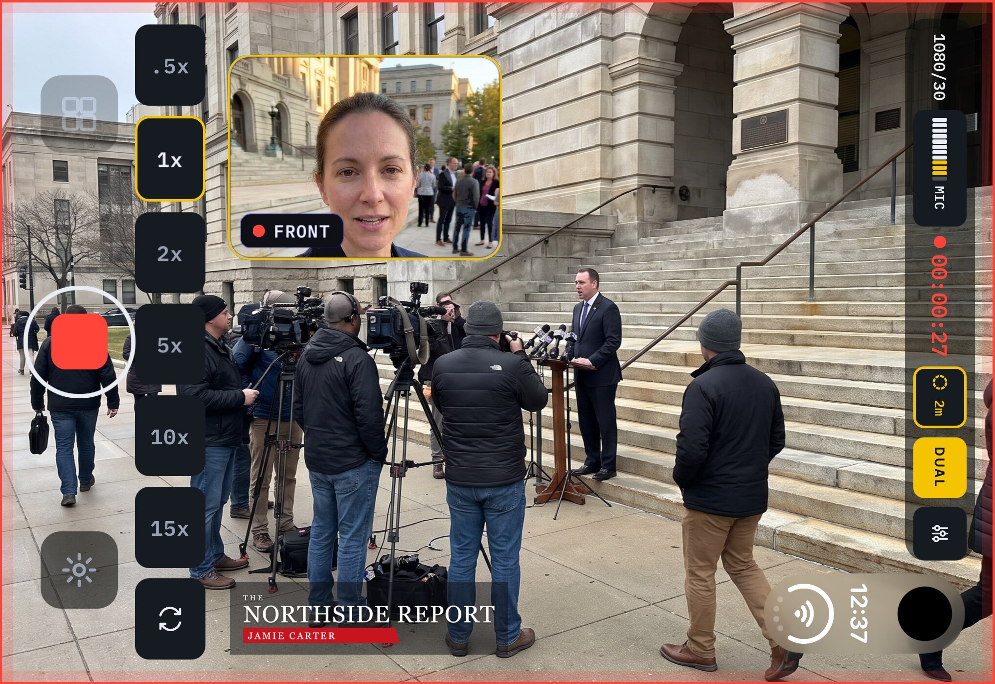 Doubleback recording with both cameras on the open iPhone Duo