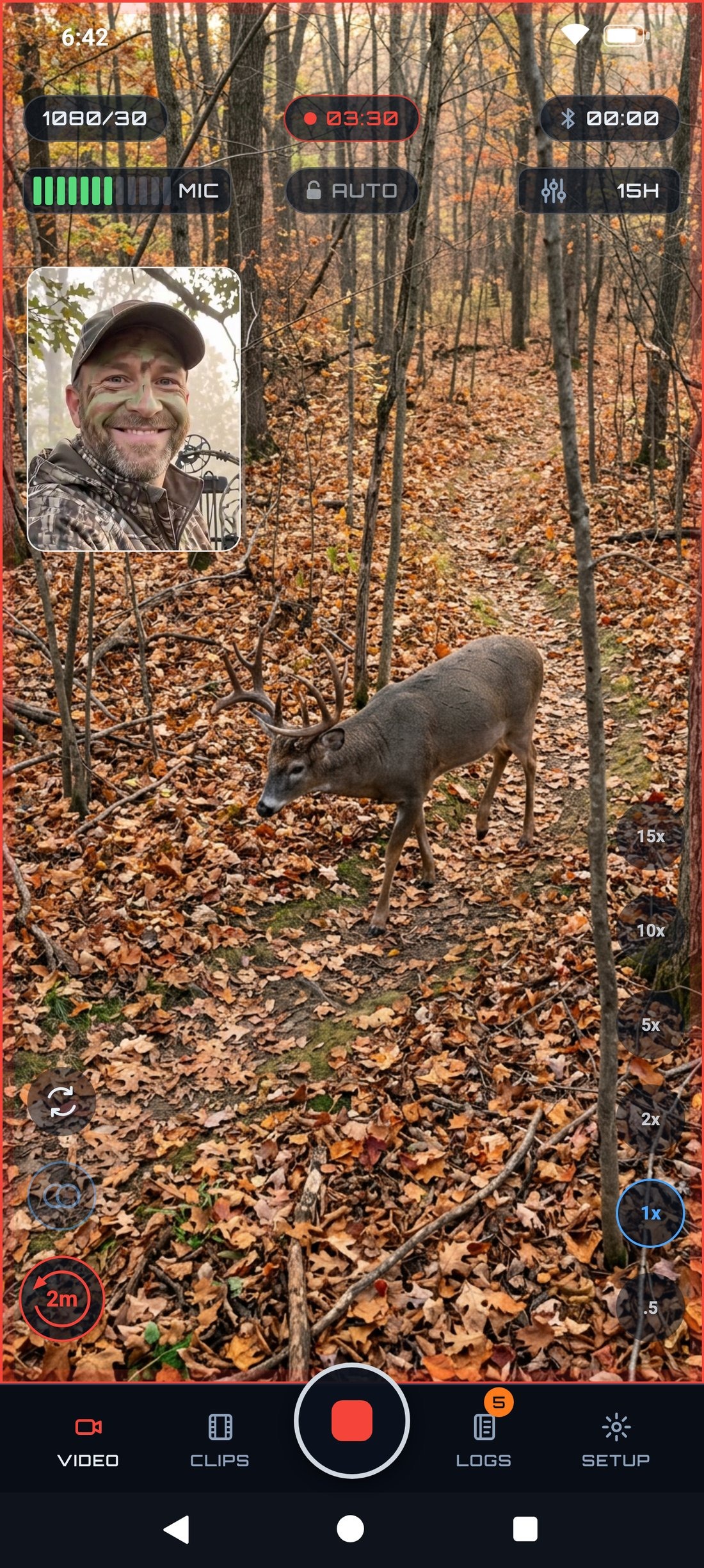 2SHOT: the hunter's reaction from the front camera while the rear camera films a buck
