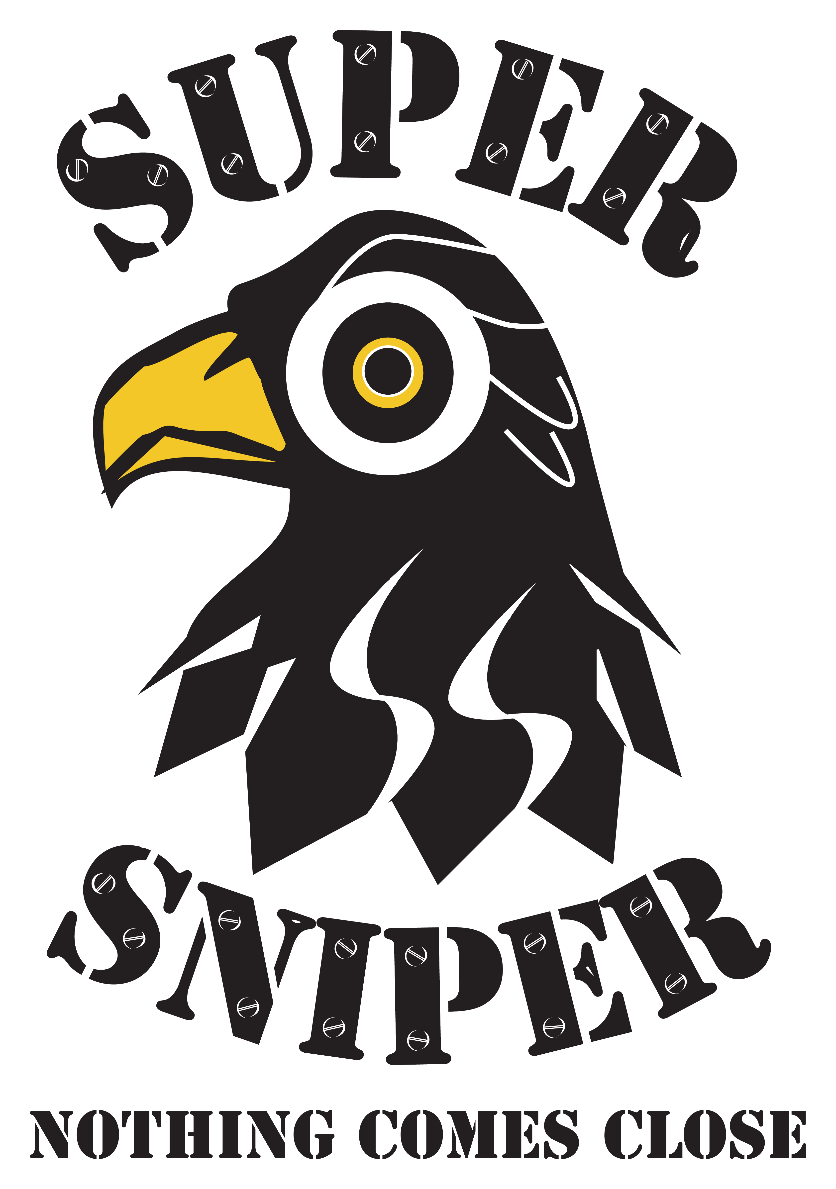 The SuperSniper logo: an eagle head in black, white, and yellow, with the line Nothing Comes Close