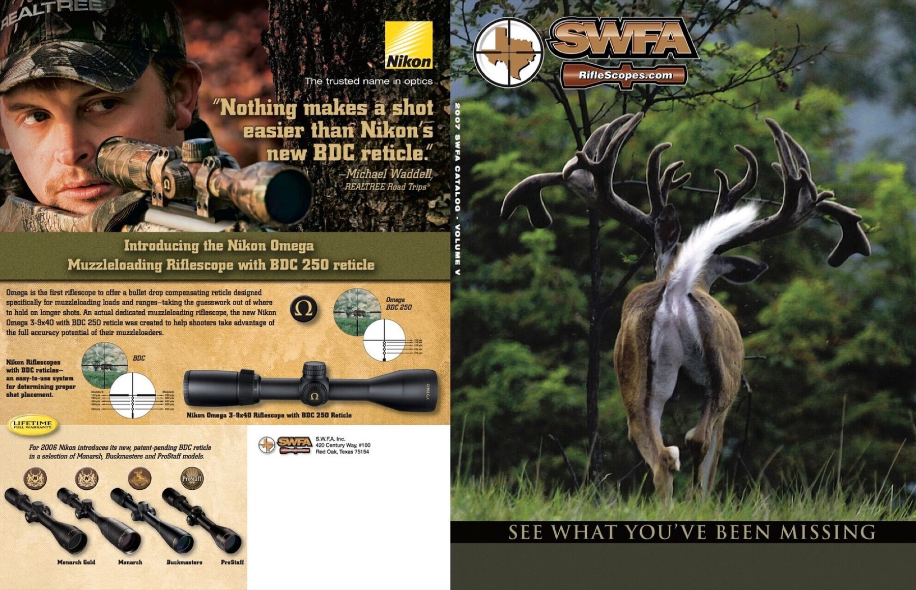 SWFA catalog press sheet showing the front and back covers
