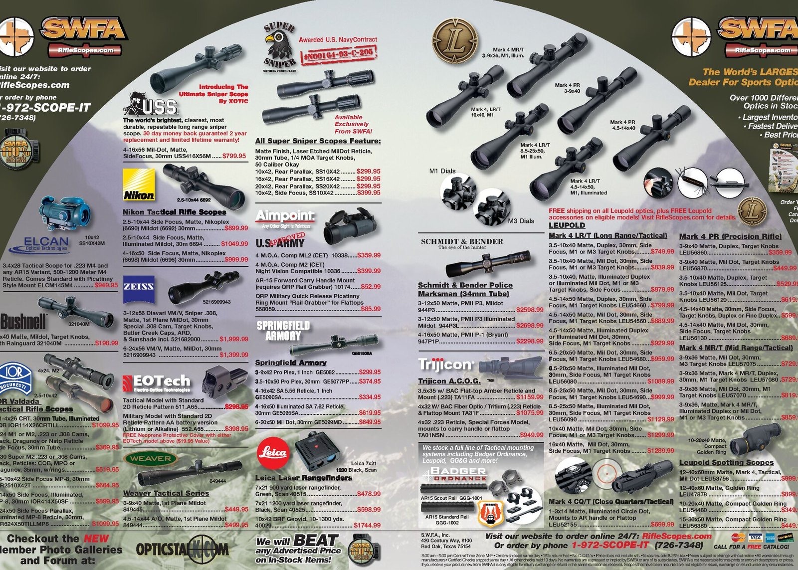 SWFA full-page magazine advertisement spread