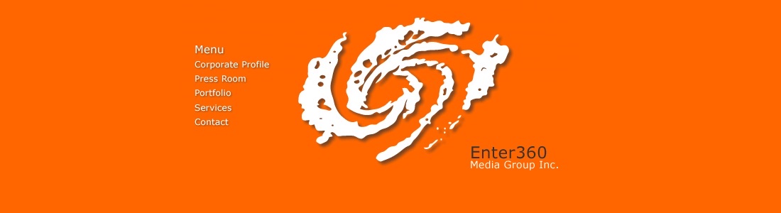 The first Enter360 website: an orange band with a spiral logo
