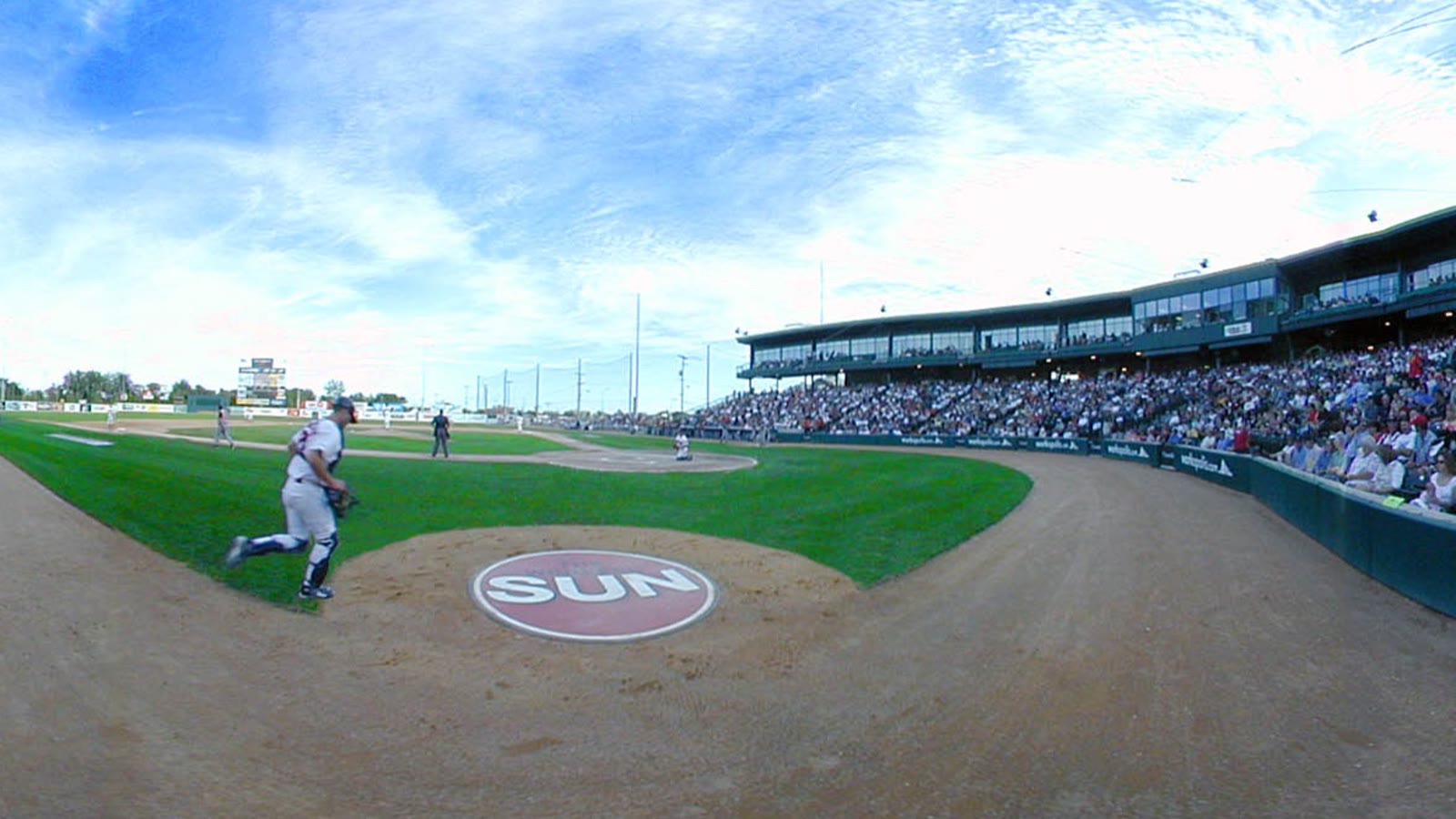 A 360-degree panorama from the pitcher's mound at the Goldeyes ballpark